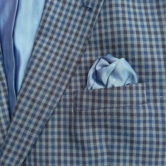 Oak Hill Denim Plaid Sport Coat Classic Double Button Single Breast Blazer 3XLT - Picture 4 of 11